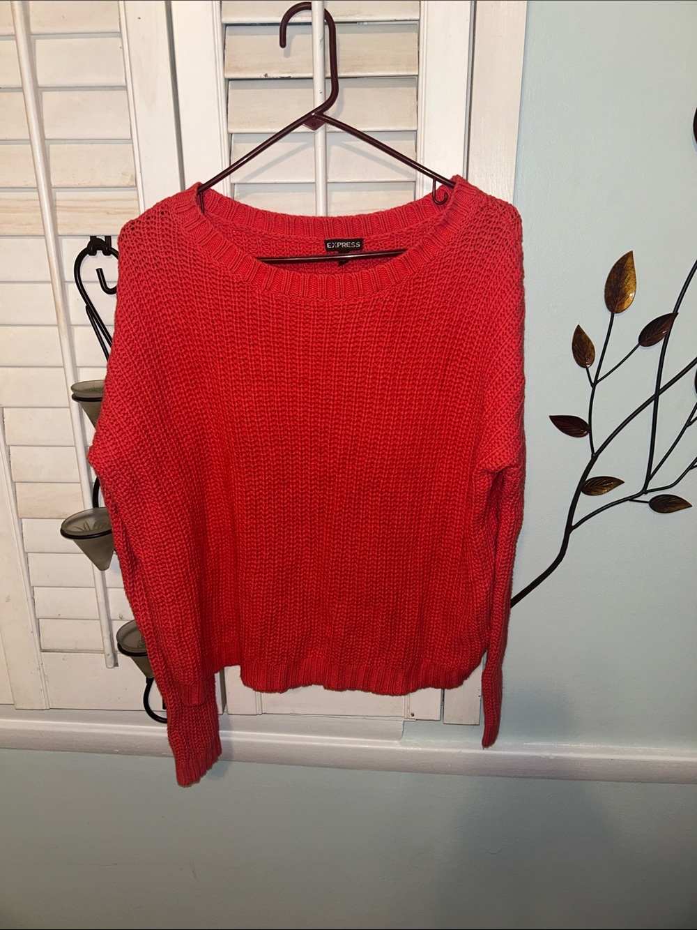 Express Women's Bright coral Crewneck Sweater